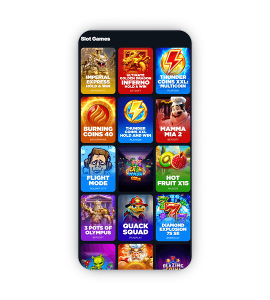 LuckLeopard Casino Spielekatalog mit Slot-Kacheln von Endorphina, Hacksaw Gaming, BGaming, Yggdrasil und Nolimit City