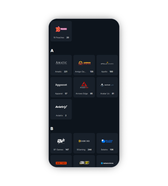 LuckLeopard Casino Anbieterliste mit allen 17 Partnerstudios darunter Endorphina, Hacksaw und Yggdrasil
